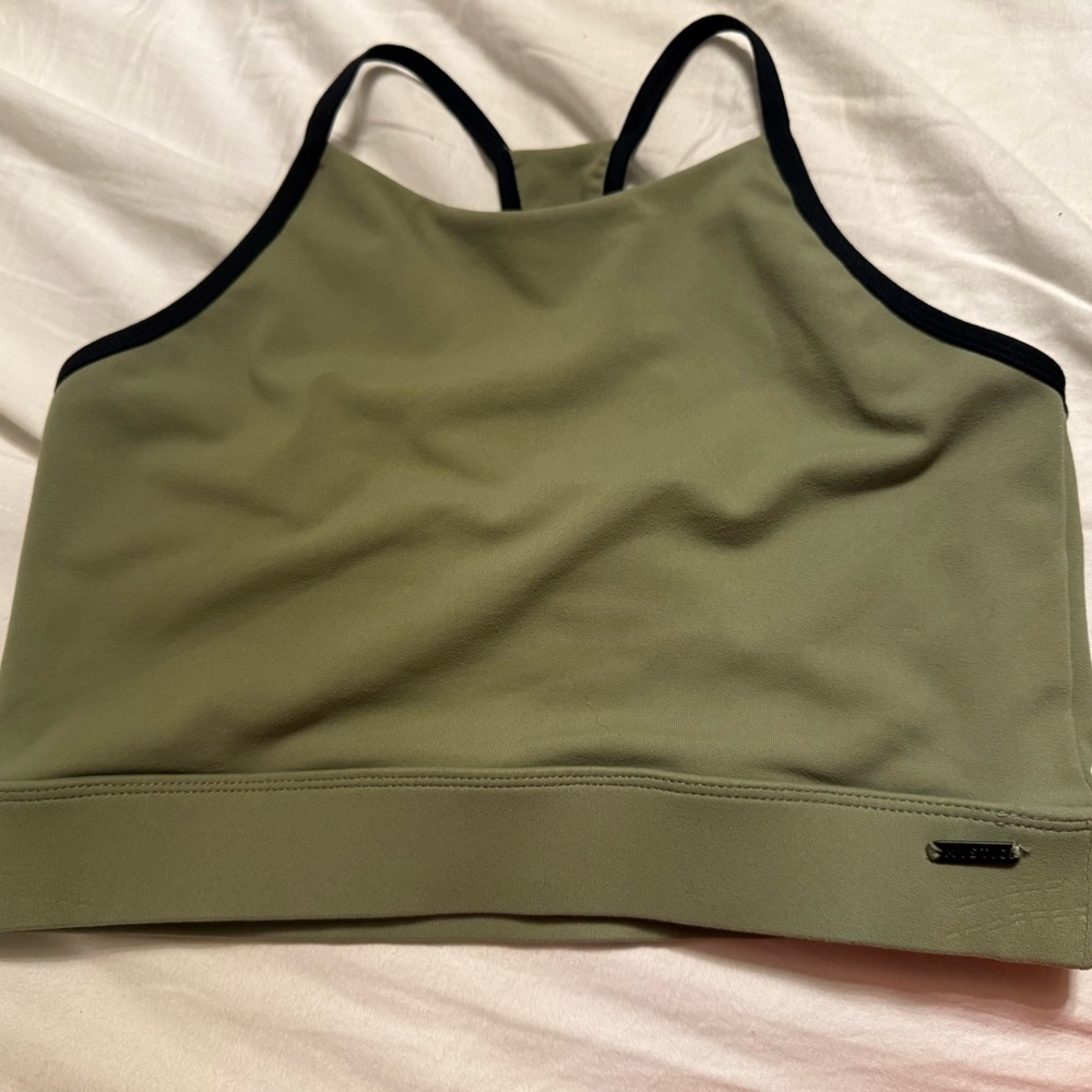 Mystic Ease Olive Green Cropped Tank w Black Trim Sports Board Short Top Small